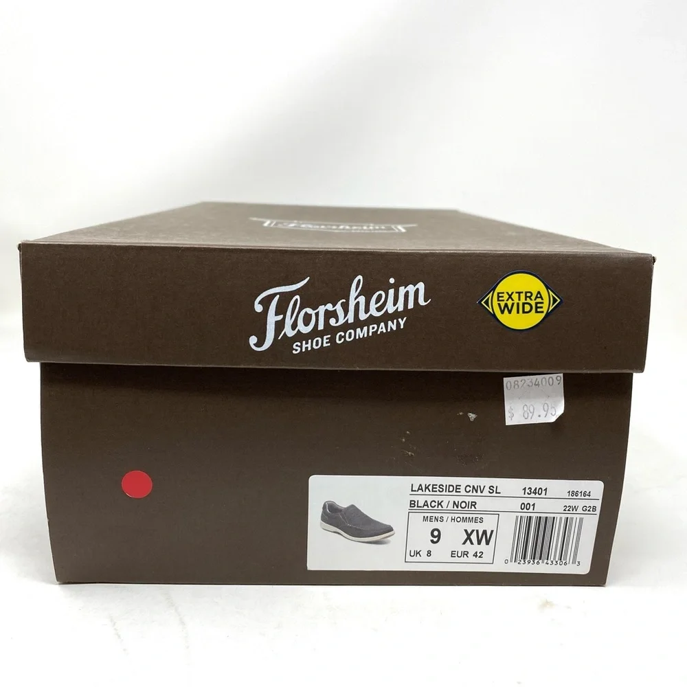 Florsheim Lakeside Canvas Moc Toe Slip-On Shoes Men’s 9 XW Extra Wide Black